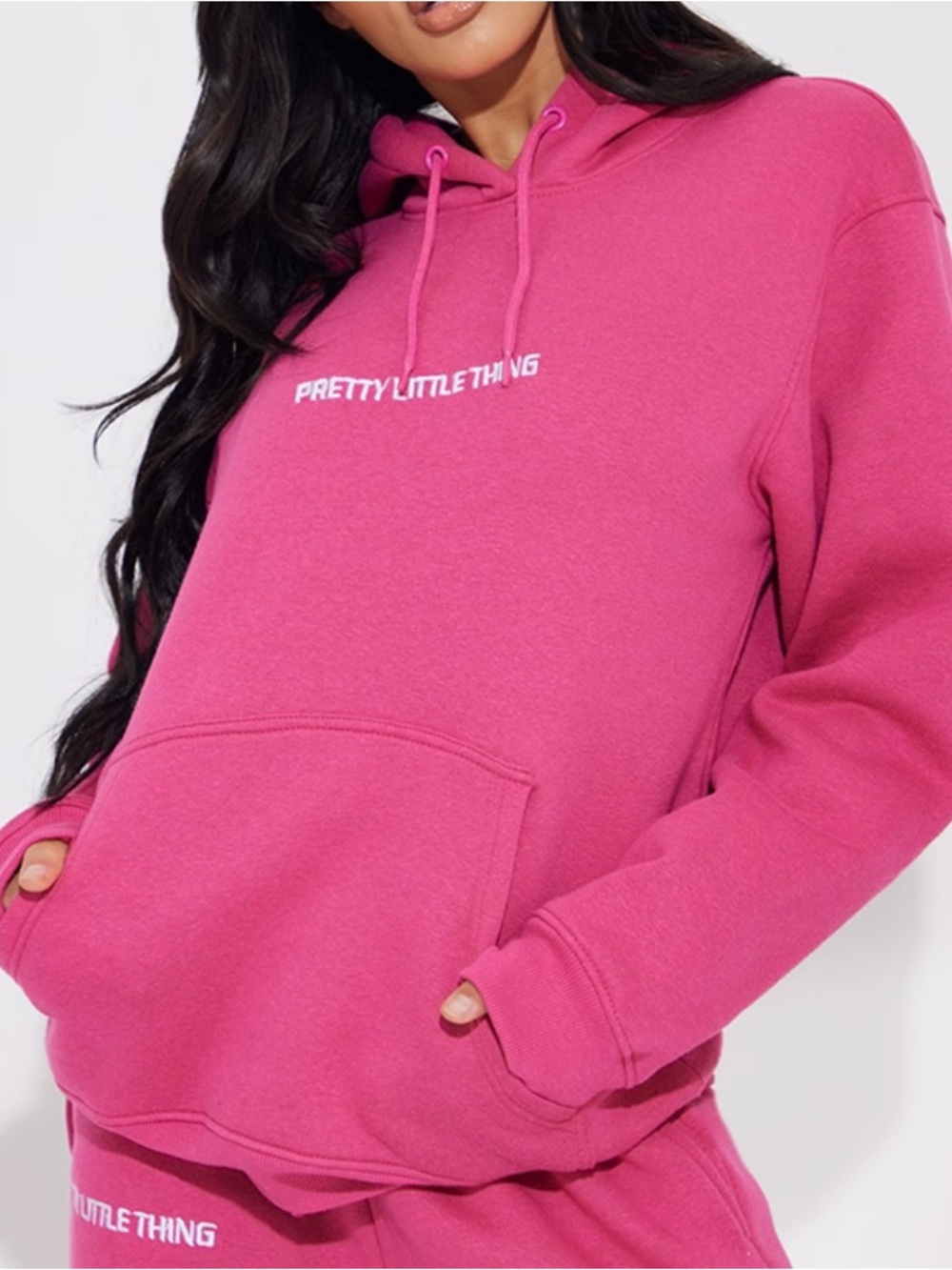 PrettyLittleThing Hot Pink Embroidery Slogan Pull Over Hoodie  UK S